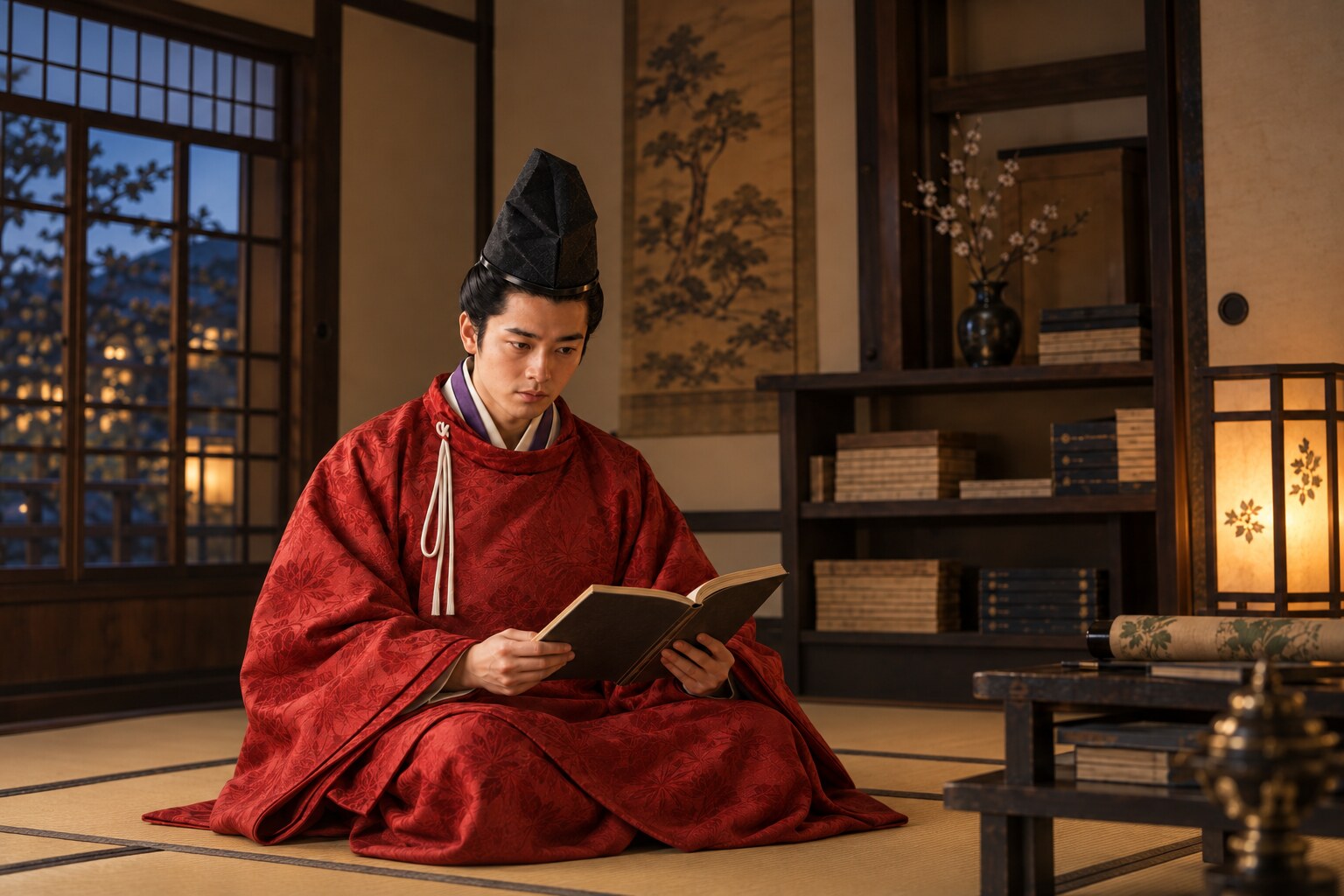 古典に向き合う秀次の想像図。実在作品の再現ではない（AI生成イメージ）