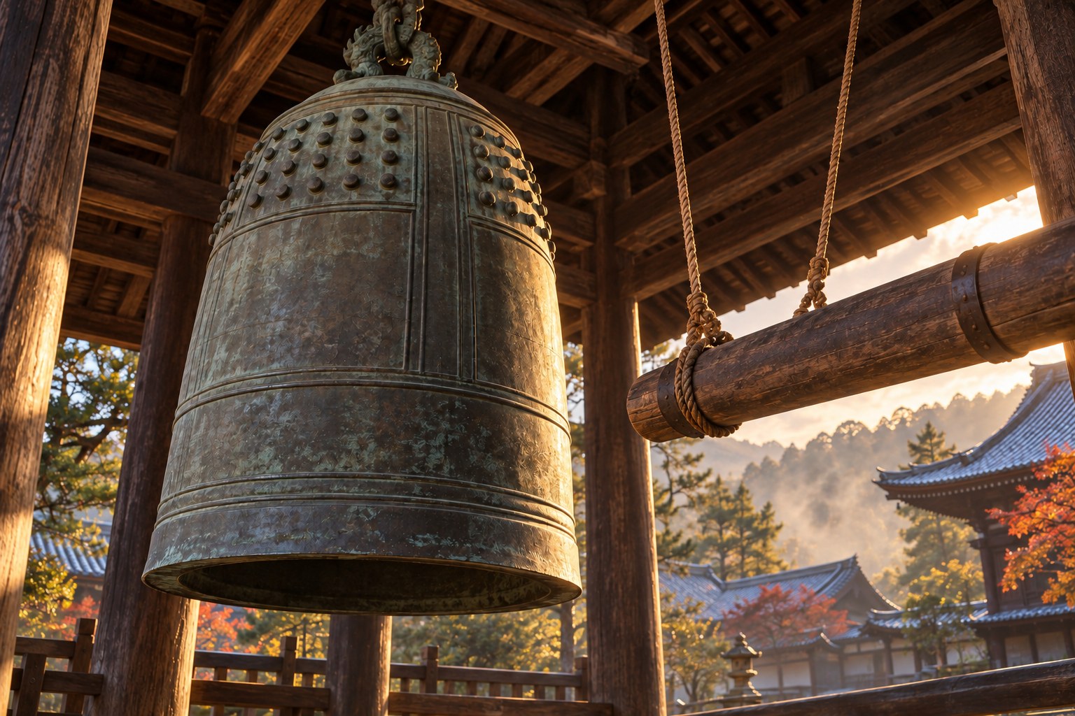 方広寺鐘銘事件をイメージした寺院の鐘。実物の銘文や形状の復元ではない(AI生成イメージ)