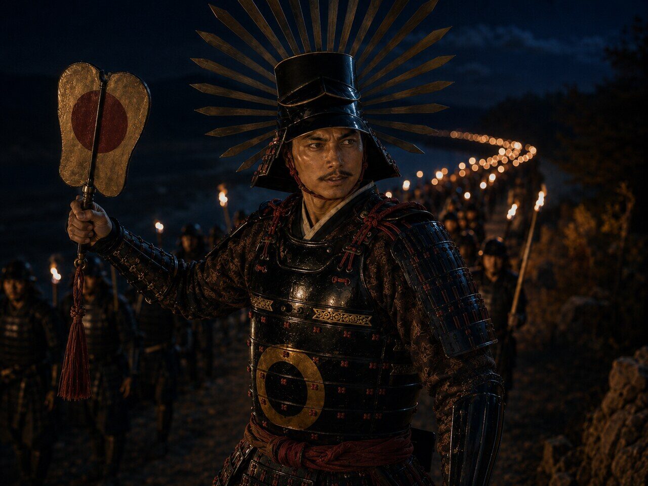 中国大返し・夜行軍(AI生成イメージ)