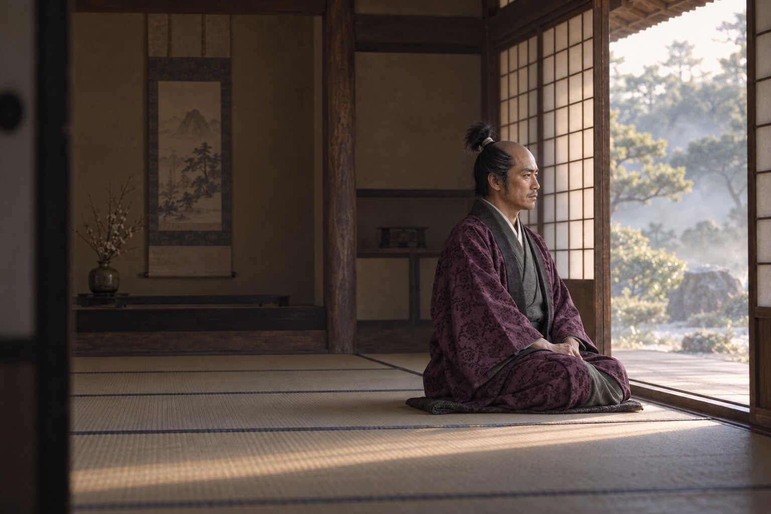 晩年の定次を描いた想像図。幽閉先や最期の場所を特定するものではない（AI生成イメージ）