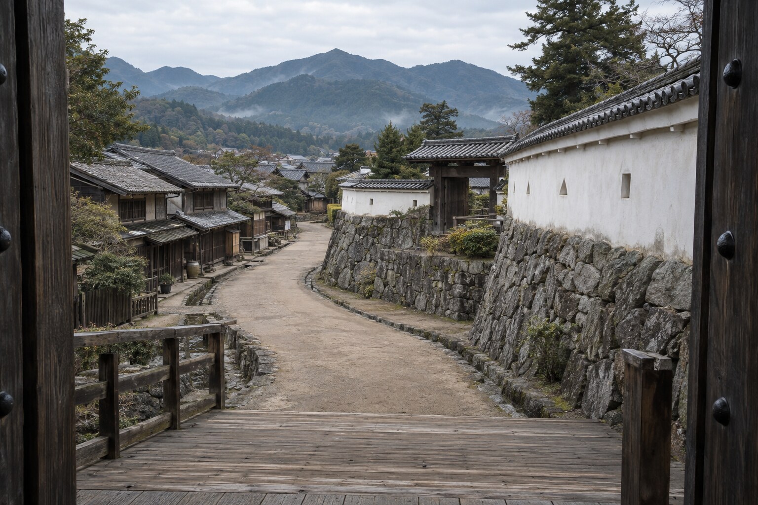 近世初頭の城と町のつながりを描く想像図。筒井期上野城の復元図ではない（AI生成イメージ）
