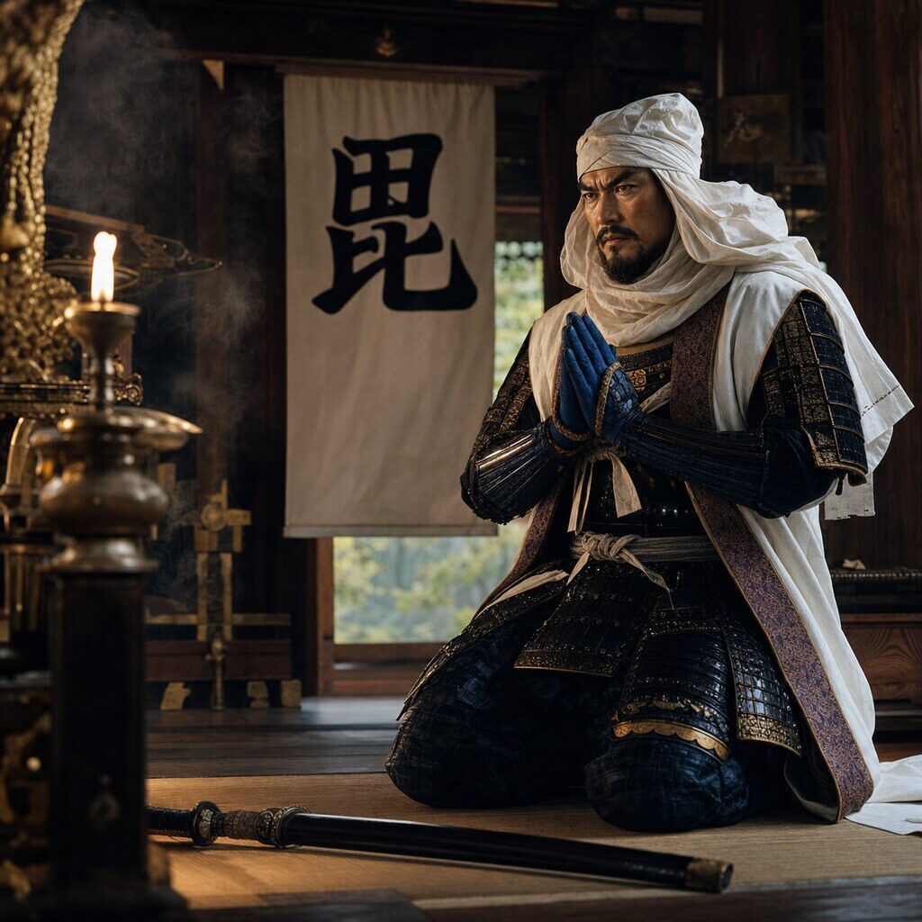 毘沙門天の旗印・義の戦(AI生成イメージ)