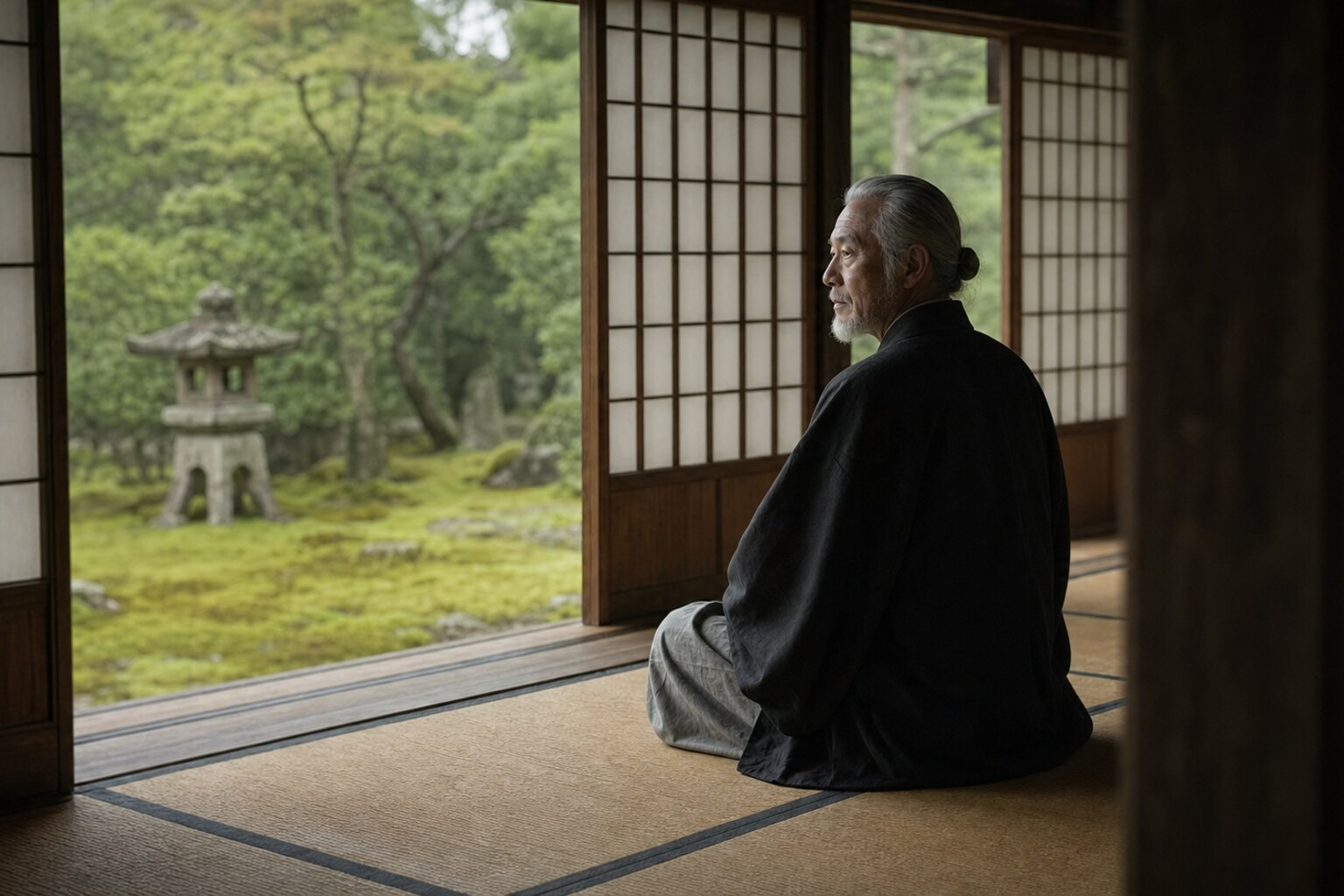 隠居後、京の屋敷から戦国の終わりを見つめる老安治（AI生成イメージ）