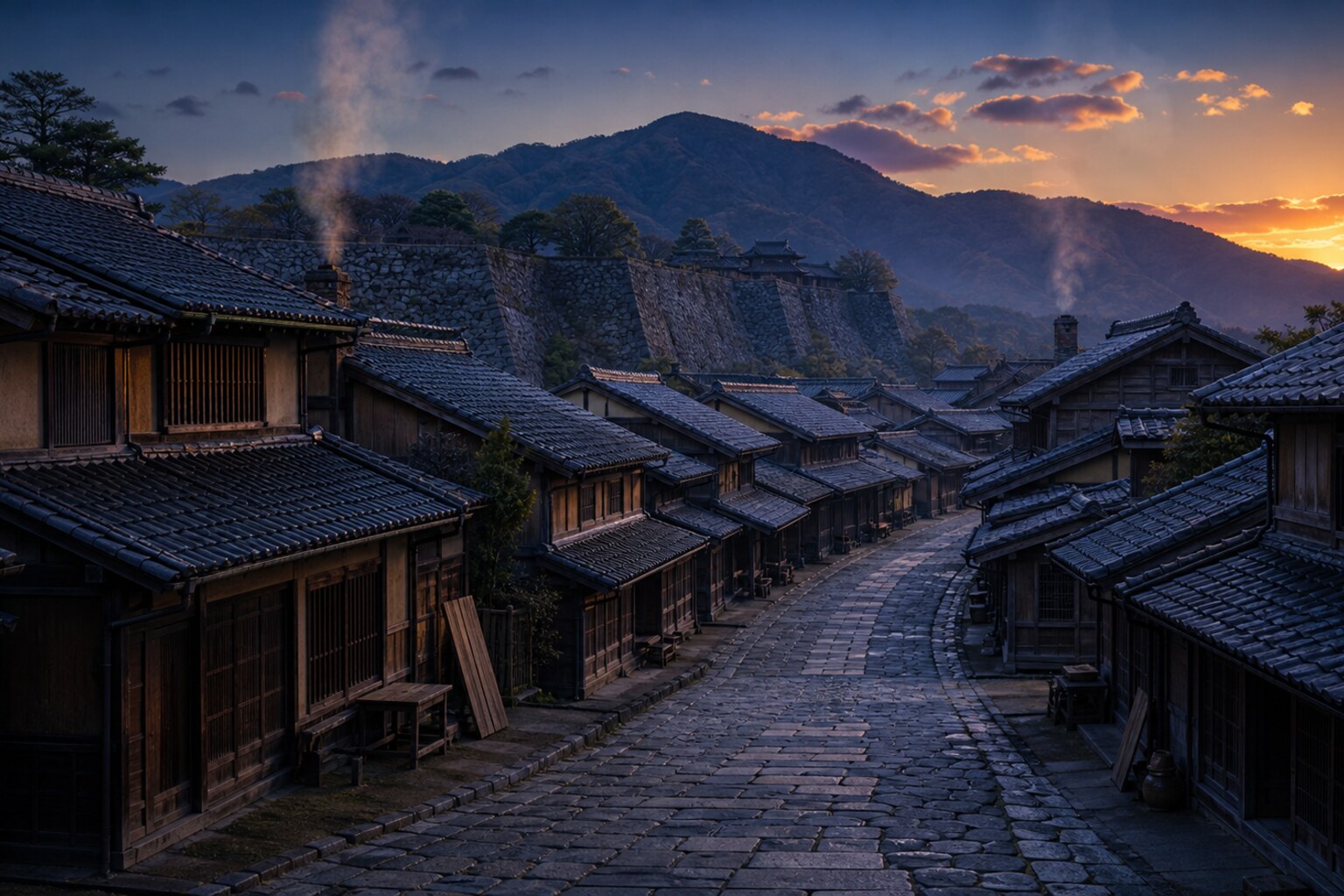 龍野の街と城跡（無人情景）（AI生成イメージ）