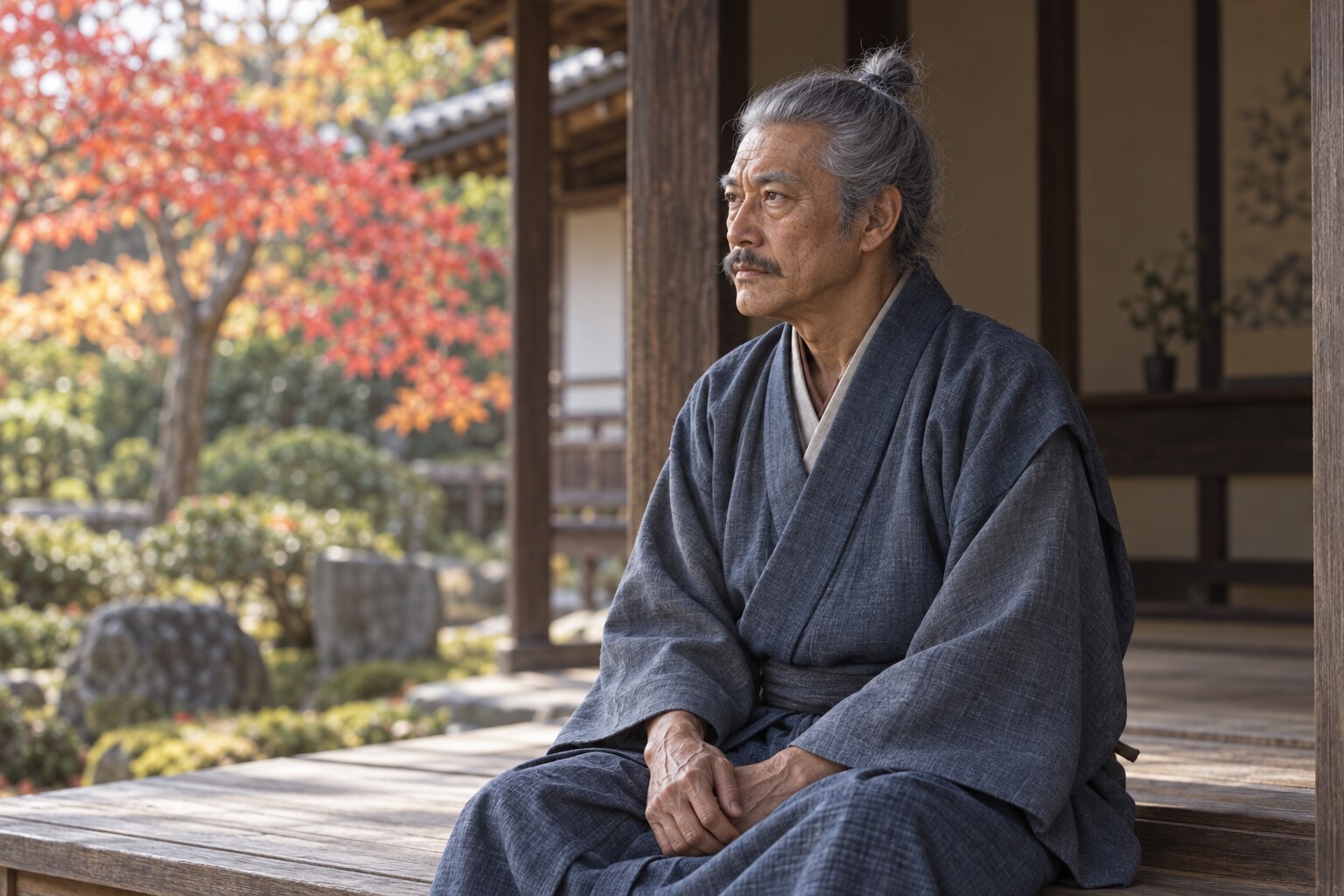 晩年の宗矩と柳生の庭をイメージした想像図(AI生成イメージ)