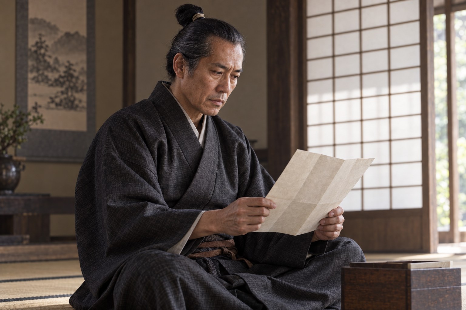 転封に向けて書状を読む一豊の想像場面(AI生成)(AI生成イメージ)