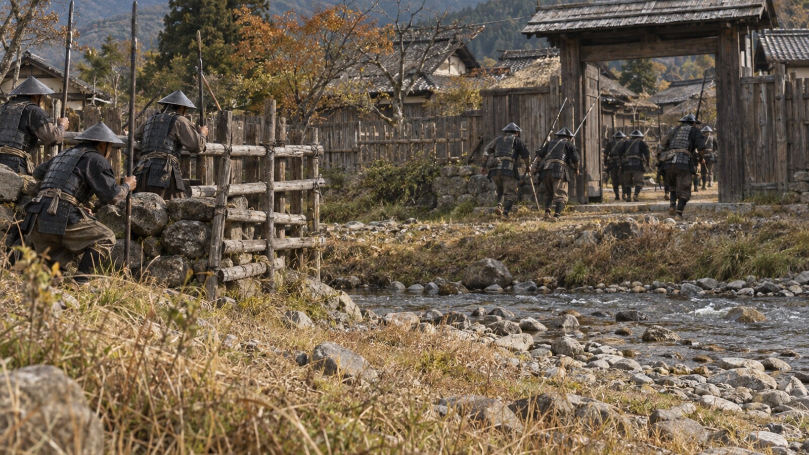 国分寺や神川周辺での攻防を想像した兵士の情景。部隊配置は復元していない（AI生成イメージ）