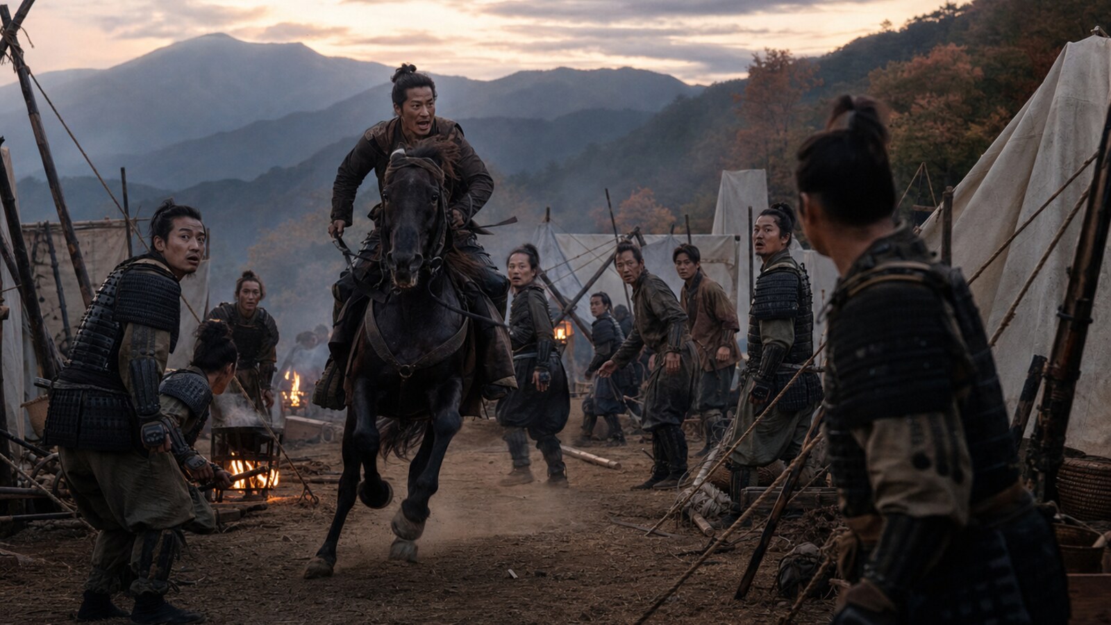 本能寺の変の報せが旧武田領を揺るがすイメージ。征服したばかりの統治網が一斉に崩れた